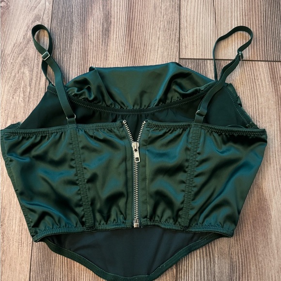Urban Outfitters Green Satin Crop Top Bustier Corset S Back Zip - Picture 6 of 7